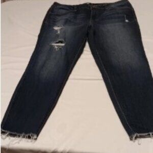 1822 Denim Jeans Womens 16 Distressed, Raw Hem, Dark Wash 32x25, Ankle